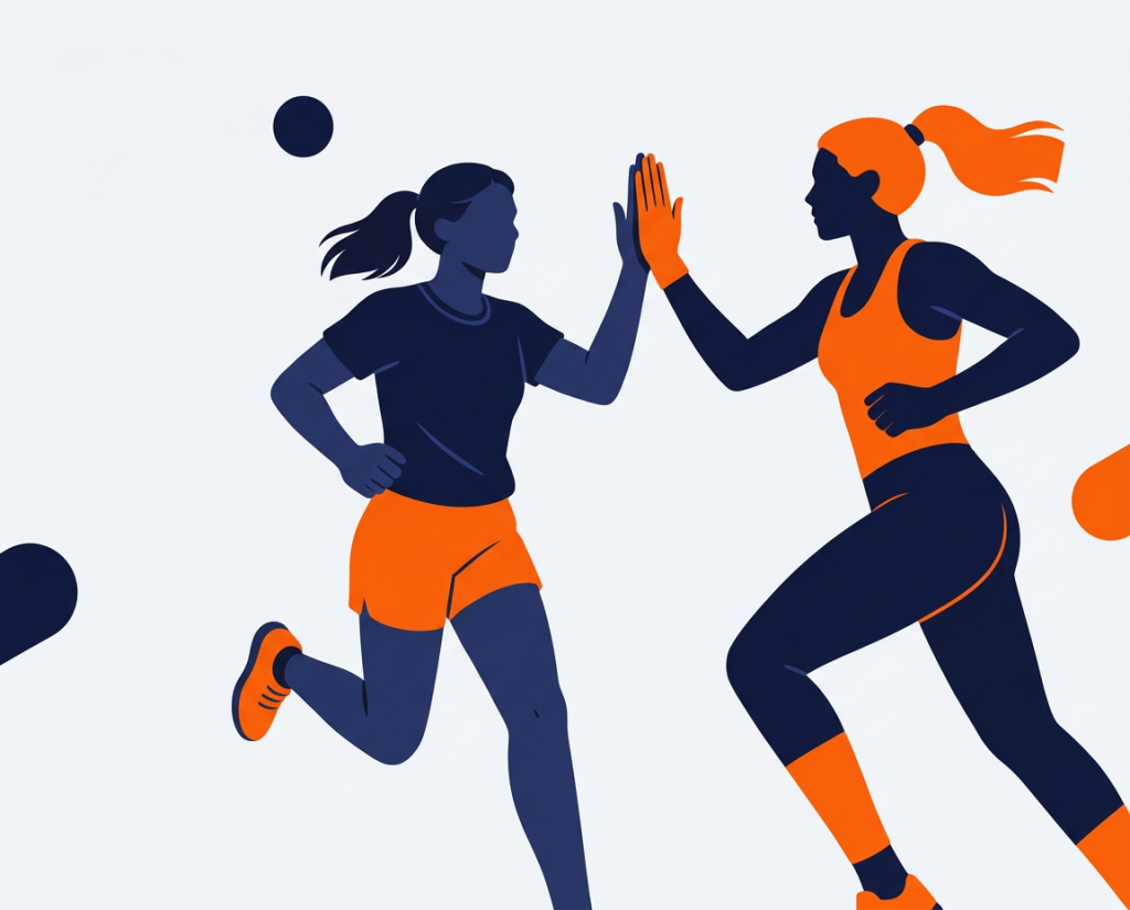 Läufer mit Fitnesszielen klatschen ab und geben sich ein high 5